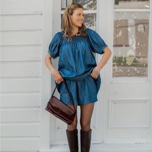 Darling Loungewear Women's The Sweet and Short Set - Denim XS NWT Puff Sleeve